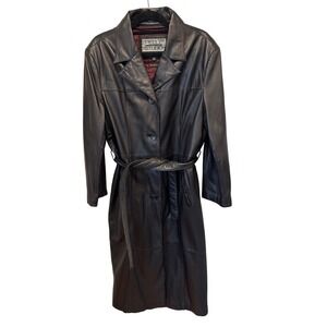 Pelle Studio Womens Black Leather Trench Coat Belted Thinsulate Insulation XL